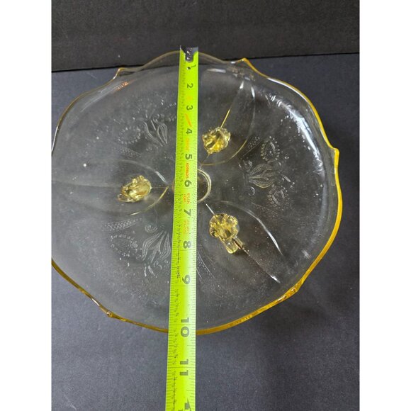 Vintage Lancaster Yellow Depression Glass Serving Cake Plate  Floral Etching - Picture 6 of 7